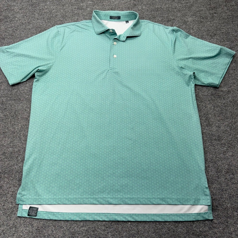 Turtleson Mens XL Performance Polo Shirt Green Geometric Hexagon Honeycomb‎ Golf